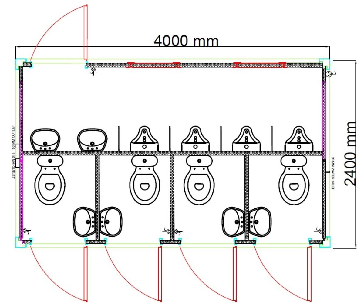 Sanitärcontainer 4×2 m RAL7016 – 4 WC-Kabinen & 4 Pissoirs - Image 2
