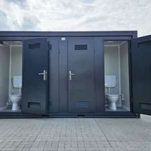 Sanitärcontainer 4×2 m RAL7016 – 4 WC-Kabinen & 4 Pissoirs