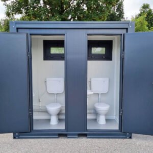WC Sanitärcontainer mit Doppelkabine – für Mann und Frau – Anthrazit (RAL 7016)