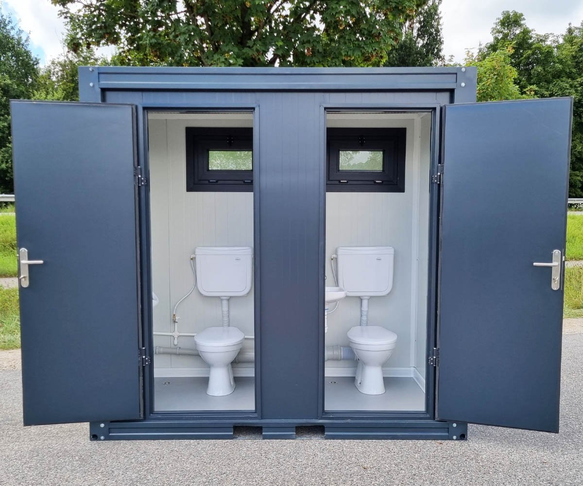 WC Sanitärcontainer mit Doppelkabine – für Mann und Frau – Anthrazit (RAL 7016)