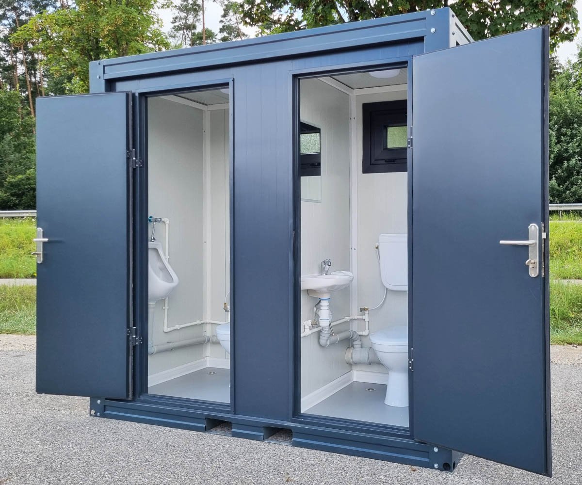 WC Sanitärcontainer mit Doppelkabine – für Mann und Frau – Anthrazit (RAL 7016) - Image 9